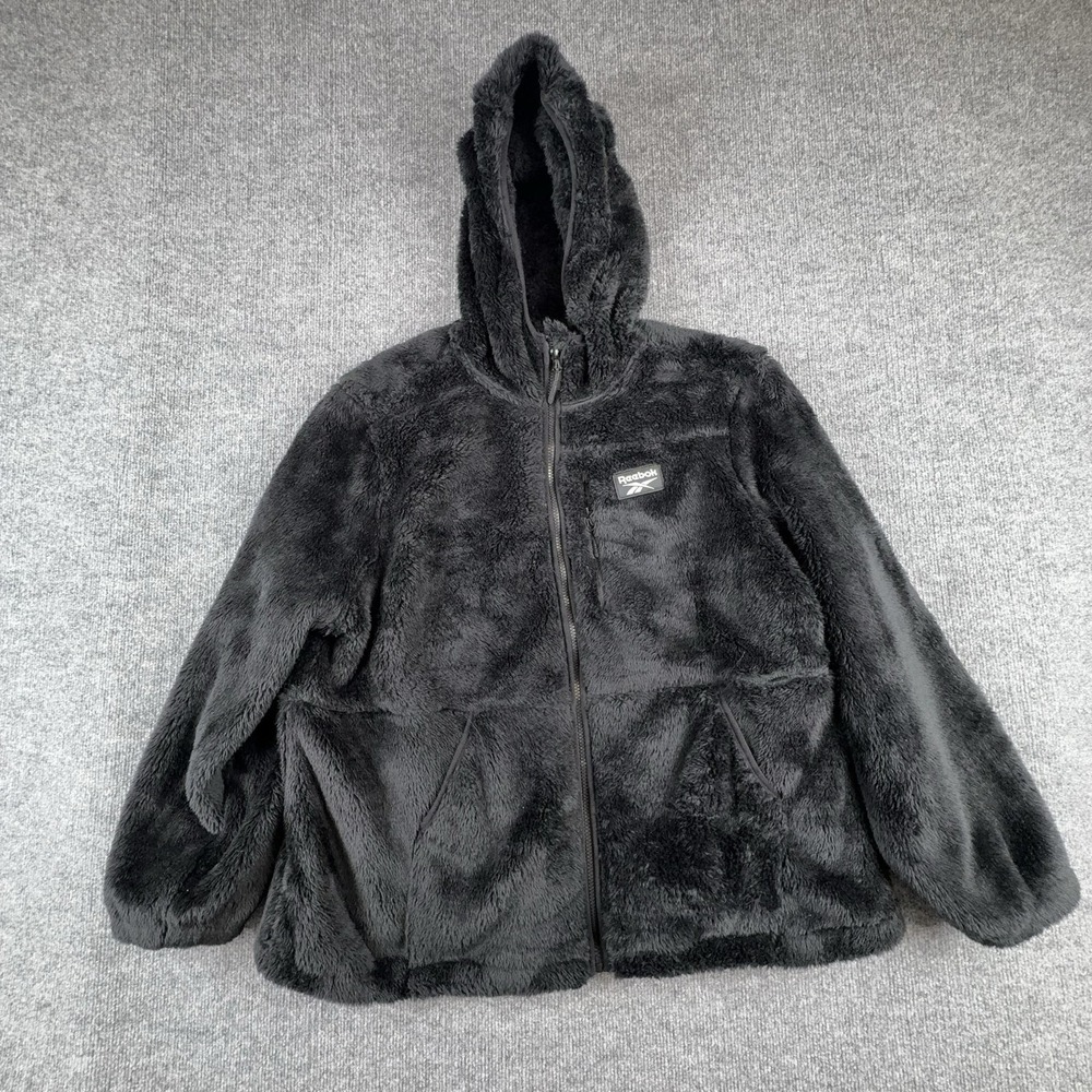 Reebok Hoodie Mens 2XL Gray Faux Fur Fleece Full Zip Hooded Jacket‎ Heavyweight